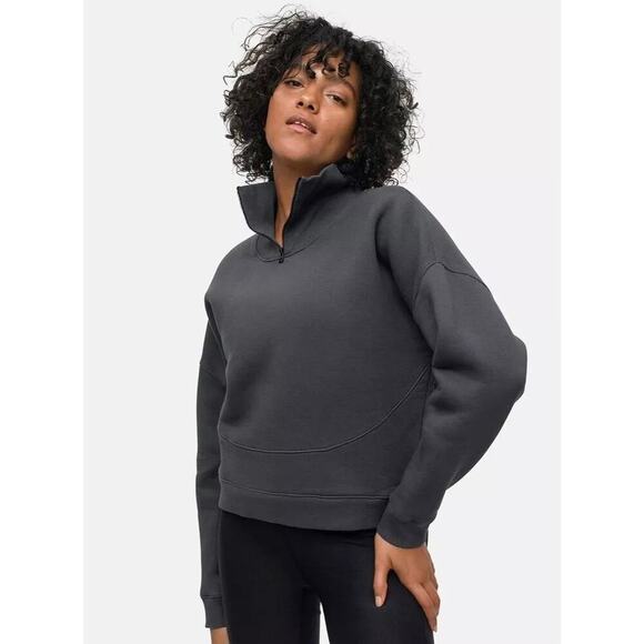 Outdoor Voices Women's Nimbus Sweatshirt Cropped Dark Gray 1/4 Zip Heavyweight M - Picture 1 of 6